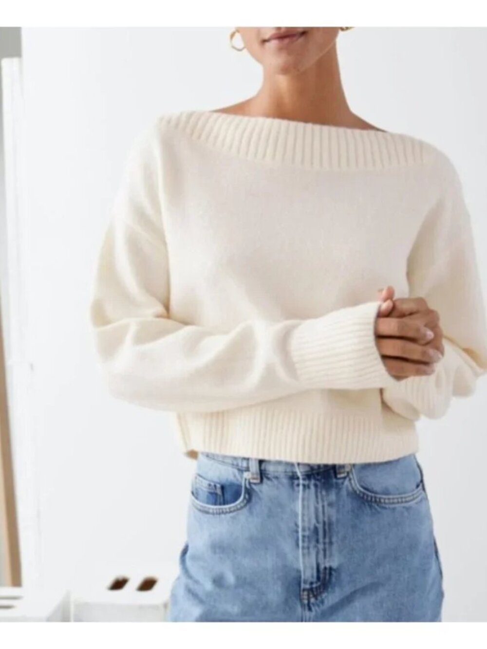 & other stories Boat neck knit sweater Off white cream color sz M